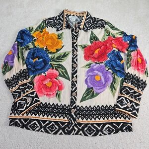 Womens Rachel Zoe Farm Rio Inspo Size M Floral Print Long Sleeve Button Up Shirt